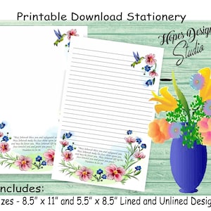 Cancelleria per lettere JW - file digitali PDF e WORD istantanei/design colibrì fiori estivi/forniture ministeriali JW - stampa a casa