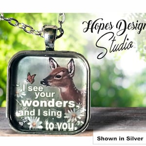 JW gifts/JW deer necklace/JW jewelry/jw pioneer gift/jw baptism gift/jw inspirational gift/jw convention gift/square cabochon