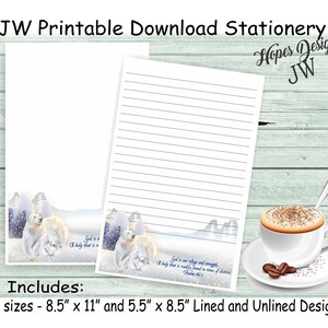 Cancelleria per lettere JW - file digitali PDF e WORD istantanei/design della scena dell'orso polare invernale/forniture per il ministero JW - stampa a casa