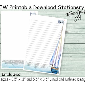 JW letter writing stationery - instant PDF & WORD digital file/sailboat design/jw ministry supplies - print at home