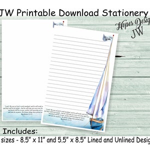 JW letter writing stationery - instant PDF & WORD digital file/sailboat design/jw ministry supplies - print at home