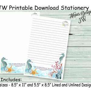 JW letter writing stationery - instant PDF & WORD digital file/seahorse design/jw ministry supplies - print at home