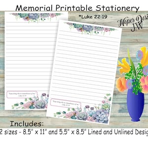 Cancelleria per la scrittura di lettere JW Memorial - file digitali PDF e WORD istantanei/design di piante grasse ad acquerello/forniture per ministeri jw - stampa a casa