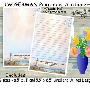 Cancelleria per lettere JW GERMAN - file digitali PDF e Word istantanei/design spiaggia tropicale/forniture ministero jw - stampa a casa