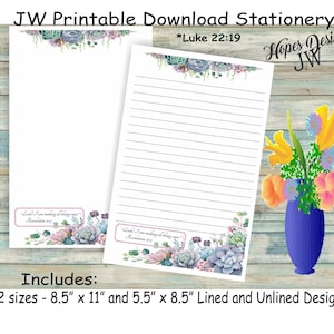 Cancelleria per lettere JW - file digitali PDF e WORD istantanei/design di piante grasse ad acquerello/forniture per ministeri jw - stampa a casa