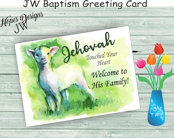 JW gifts/JW Baptism Greeting Card/'Jehovah touched your heart'/watercolor sheep design/jw ministry/jw.org/jw cards/jw note card