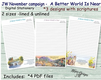 JW Letter Writing Stationery: 'A Better World Is Near' - 3 Designs (PDF Digital Files)