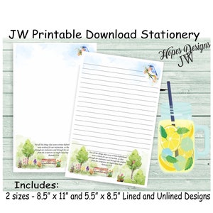 Cancelleria per lettere JW - file digitali PDF e WORD istantanei/design di parchi fioriti/forniture per ministeri JW - stampa a casa