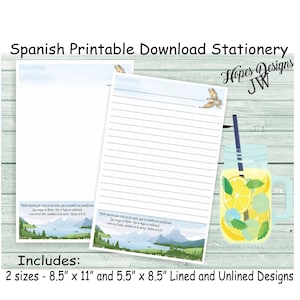 JW SPANISH cancelleria per scrivere lettere - file digitali PDF e Word istantanei/design di scene di montagna Mateo 6:9,10/ministero jw - stampa a casa