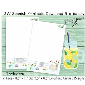JW SPANISH cancelleria per scrivere lettere - download istantaneo/design dello stagno di cigni e libellule/forniture per ministeri jw - stampa a casa/PDF/file digitale