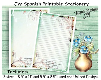 JW SPANISH letter writing stationery - instant PDF & Word files/vintage abstract teal design/jw ministry supplies - print at home