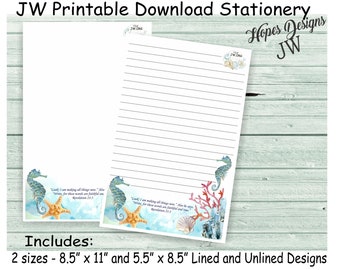 JW letter writing stationery - instant PDF & WORD digital file/seahorse design/jw ministry supplies - print at home