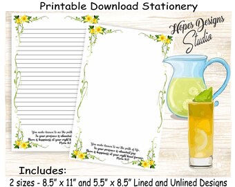 JW letter writing stationery - instant PDF & WORD digital files/yellow flowers and vines design/jw ministry supplies - print at home