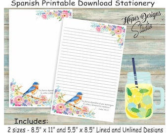 JW SPANISH letter writing stationery - instant download/blue bird floral design/jw ministry supplies - print at home/PDF/digital file