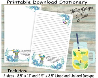 JW letter writing stationery - instant PDF & WORD digital files/floral birdbath design/jw ministry supplies - print at home