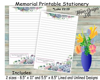 JW Memorial Stationery: Watercolor Succulents Design (PDF & Word Files)