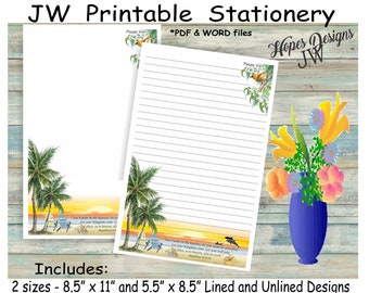 JW letter writing stationery - instant PDF & WORD digital file/dolphins in paradise design/jw ministry supplies - print at home