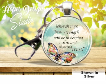 Regali JW/Portachiavi JW con clip/'La tua forza starà nel mantenere la calma e nel mostrare fiducia' Isaia 30:15/regalo per convegno/jw.org/regalo per battesimo