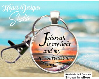 JW gifts/round key ring with clip/'Jehovah is my light and my salvation' Psalm 27:1/bag charm/jw baptism/jw convention gift/pioneer/jw.org