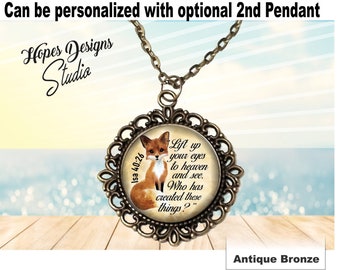 JW gifts/JW fox design necklace/Isaiah 40:26/jw.org/pioneer gift/jw baptism gift/jw convention gift/jw accessories/antique bronze or silver