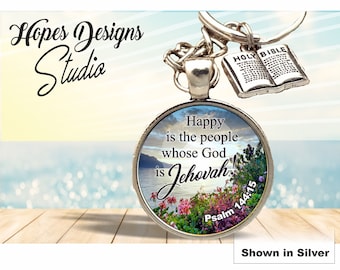 JW gifts/JW keychain 'Happy is the people whose God is Jehovah' Psalm 144:15/jw.org/pioneer gift/jw convention gift/jw baptism gift/jw stuff