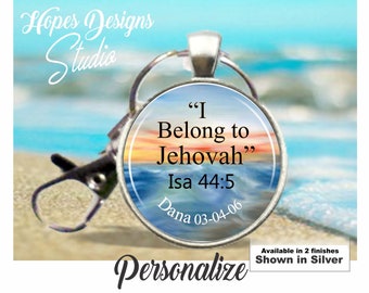 JW gifts/Baptism key ring with clip/personalize with Baptism date & name/'I Belong to Jehovah' Isa 44:5/jw.org/convention gift/bag accessory