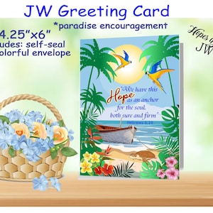 Regalos JW - tarjeta de felicitación del paraíso - la esperanza es un ancla/jw minister/jw.org/jw cards/jw note card/thank you card/jw letterwriting