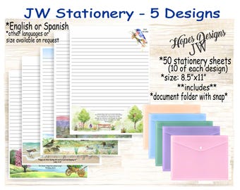 JW Stationery Set: Pack #6 - 5 Designs, Lined Paper, Scripture Art