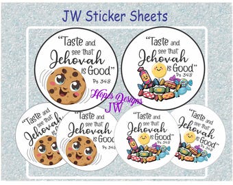 JW Sticker Sheets - 1.5" & 2.5" - Taste and See that Jehovah is Good - JW Gifts