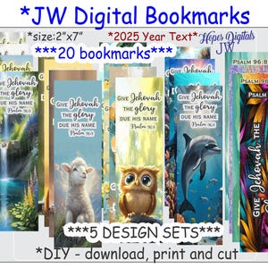Texto do ano JW 2025 Salmo 96:8 cartões/impressões digitais - 5 designs 20 marcadores - presentes de batismo pioneiros - etiquetas de presente digitais - presentes jw