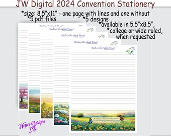 JW 2024 Convention digital printable stationery with 5 designs - instant PDF digital files/with lines and without - jw gifts - jw stationery