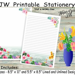Cancelleria per lettere JW - file digitale PDF istantaneo e WORD/design di fiori hawaiani/forniture per ministeri jw - stampa a casa