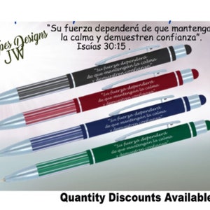 LIQUIDACIÓN DE JW Regalos en español - Bolígrafo con punta de lápiz grabado con láser - Isaías 30:15/ministerio de JW/bolígrafos de JW/bautismo/escritura de cartas de JW/la mejor vida de todas