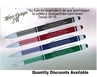 Liquidation JW Cadeaux espagnols - Stylet gravé au laser - 30:15 d'Isaïe/ministère jw/stylos jw/baptême/écriture de lettres jw/meilleure vie de votre vie