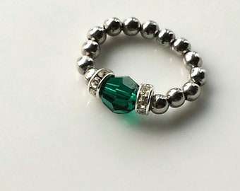 JW gifts/Swarovski Crystal Emerald green Stretch Ring/silver ring/stainless steel/gift set/crystal ring/jw.org/jw jewelry/anniversary