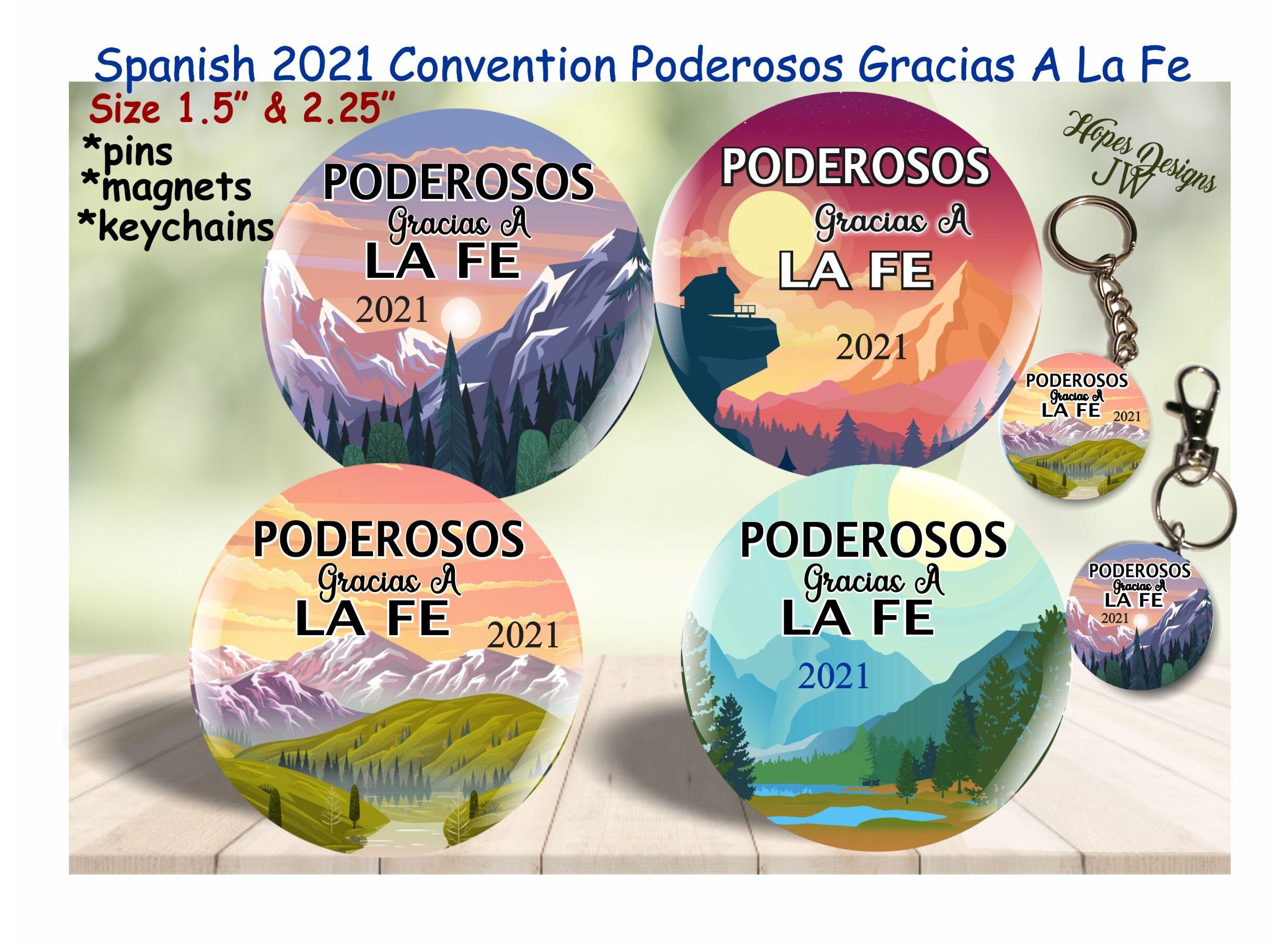 JW Spanish 2021 Poderosos Gracias A La Fe/1.5" & 2.25" pin,…