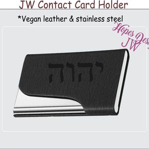 RÉDUCTION DE PRIX - porte-cartes de visite gravé au laser avec YHWH - cuir végétalien et acier inoxydable - option de personnalisation - jw Ministry