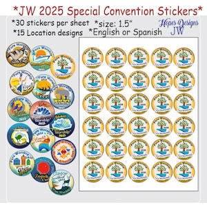 JW 2025 Convention Stickers: 1.5&quot; English/Spanish Gift Stickers