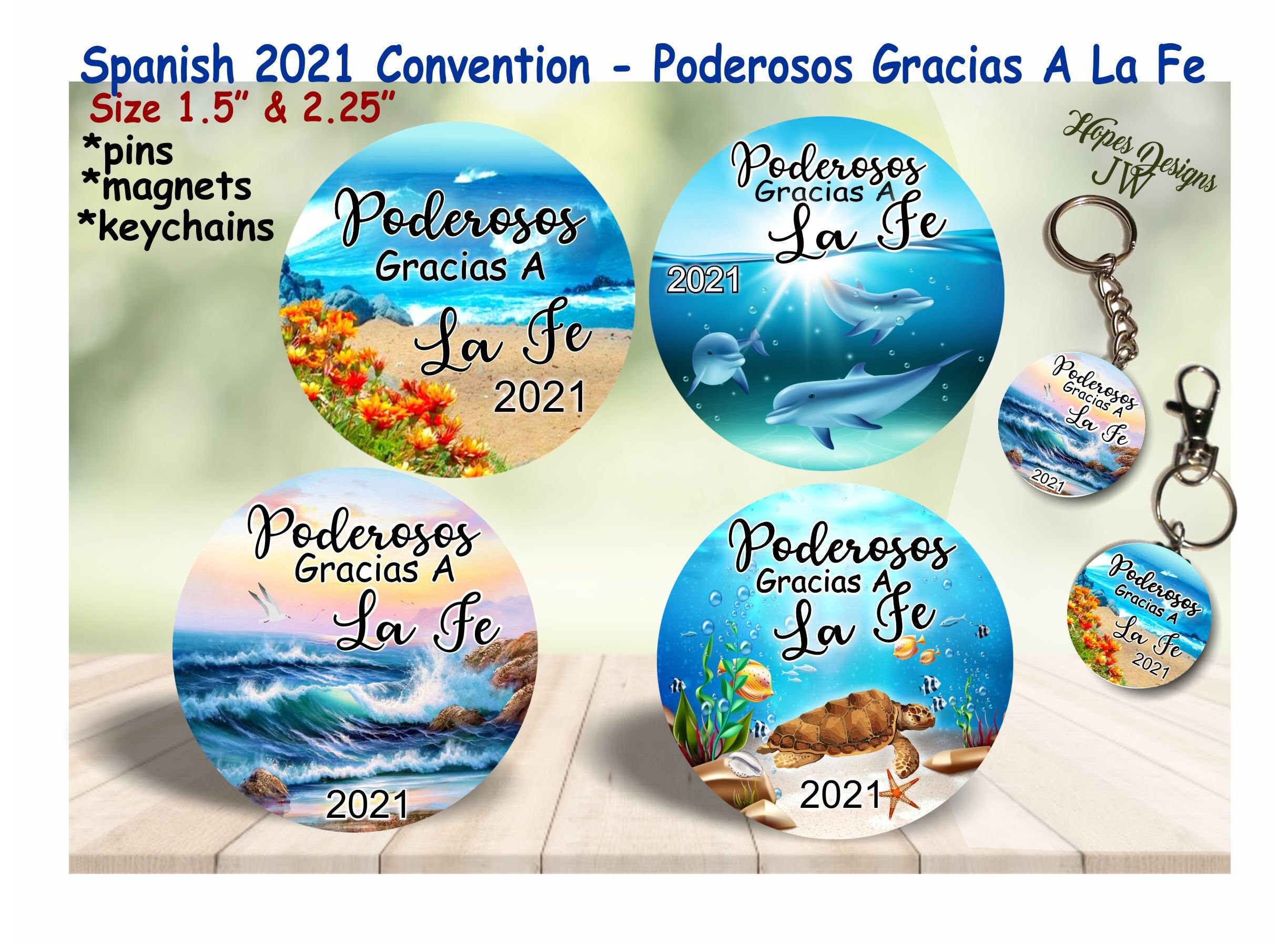 JW Spanish 2021 Poderosos Gracias A La Fe/1.5" & 2.25" pin,…