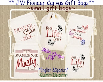 JW Pioneer Canvas Gift Bags: Pioneer School Meetings - JW Ministry Gifts (4"x6")