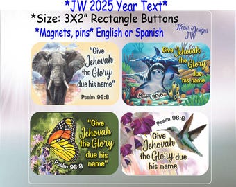 JW Rectangle Pins and Refrigerator Magnets - 3"x2" - 4 Designs - English Spanish - JW gifts