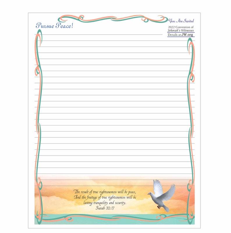 JW 2022 Pursue Peace Convention Digital Stationery 5 Etsy