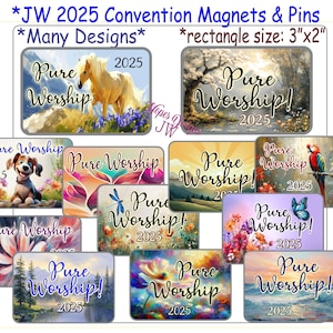 JW 2025 Convention Rectangle Pins & Magnets - Many Designs