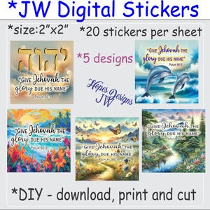 Hojas de calcomanías de 2" x 2" con texto del año 2025 de JW DIGITAL - 5 diseños - archivos PDF instantáneos - ministerio JW - regalos JW - bautismo pionero - la mejor vida de todas