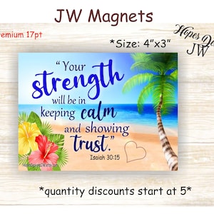 JW Geschenke/2021 Jahrestext/Magnetpackung 4"x3"/tropisches Strand Floral Design/Jesaja 30:15/jw ministry/jw.org/best life ever/Pionier Geschenk