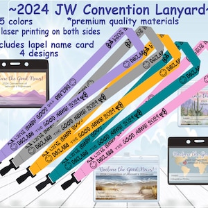 JW 2024 convention lanyard badge holder with convention name card Declare the Good News - 4 lapel name card designs - 5 lanyard colors