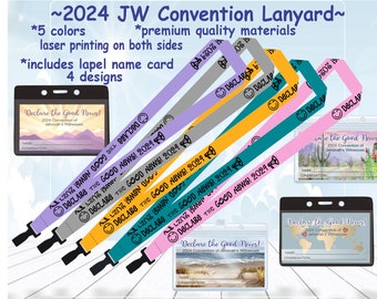 JW 2024 convention lanyard badge holder with convention name card Declare the Good News - 4 lapel name card designs - 5 lanyard colors