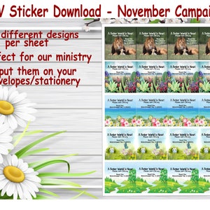 Pegatinas de la campaña de noviembre de JW: archivo digital PDF instantáneo/5 diseños/suministros del ministerio jw - imprimir en casa/Escritura de cartas JW
