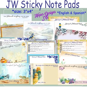 Notas adhesivas del ministerio de los JW ¡Lo siento, no te vi! Visita jw.org/English Spanish/option bolsa con cierre/ministry/jw gifts/pioneer/baptism