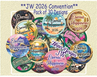JW 2026 Convention Pins, Magnets, Keychains - 30 pack - 1.5" & 2.25" - several designs